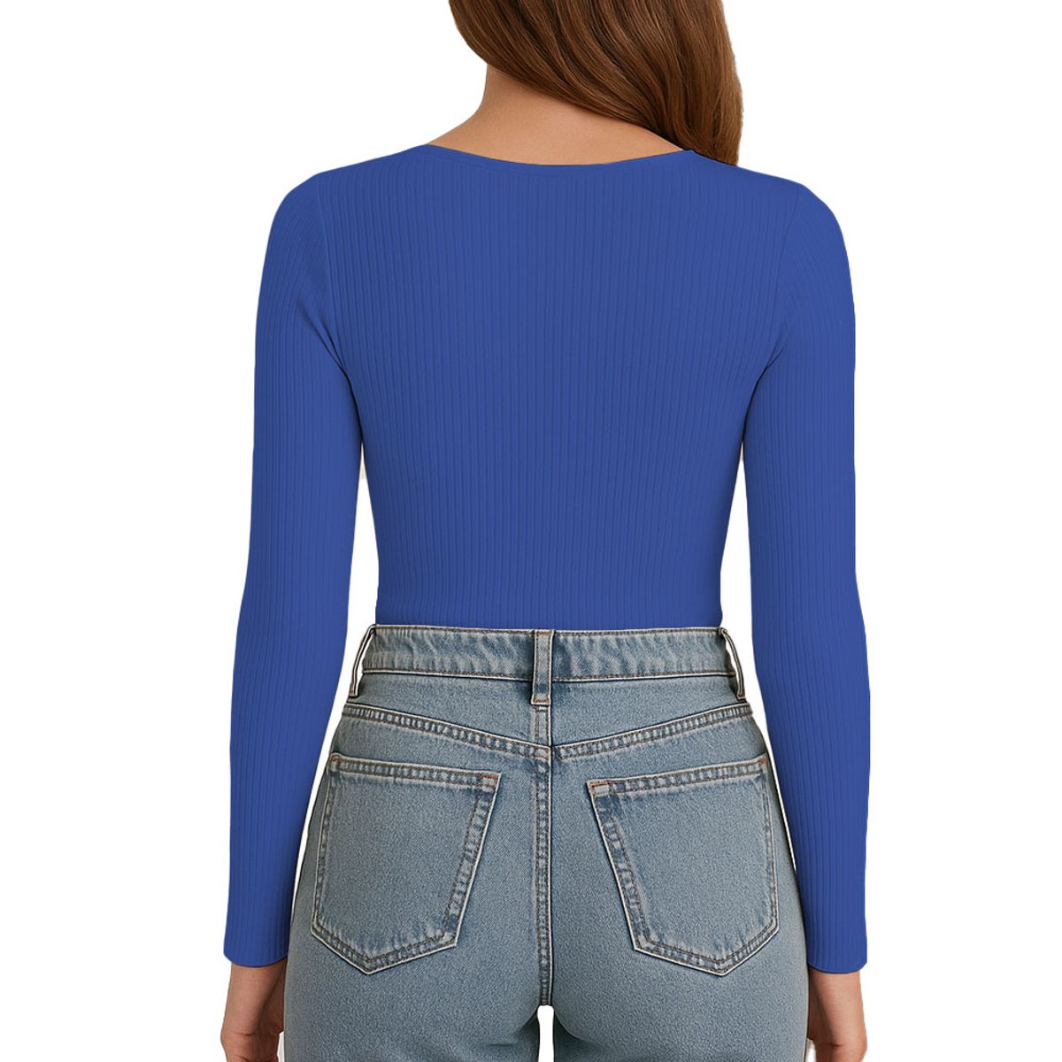 GENERICO - Polo MLarga Cuello V Rib Acanalado con Forro Lul810 Fab-17 Color Luna