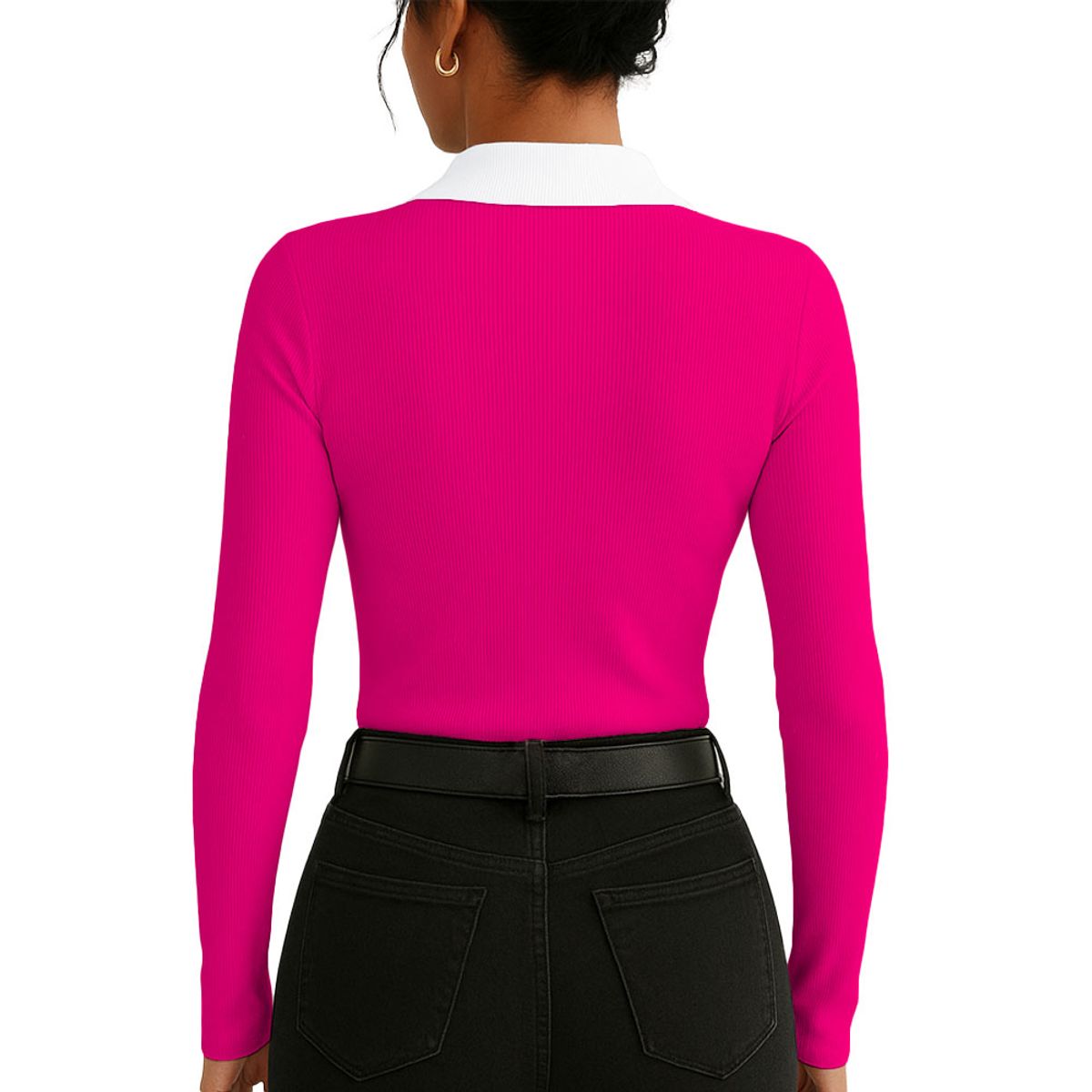 GENERICO - Polo Mujer Camisero Bi Manga Larga Sab-16 Rib Color Fucsia