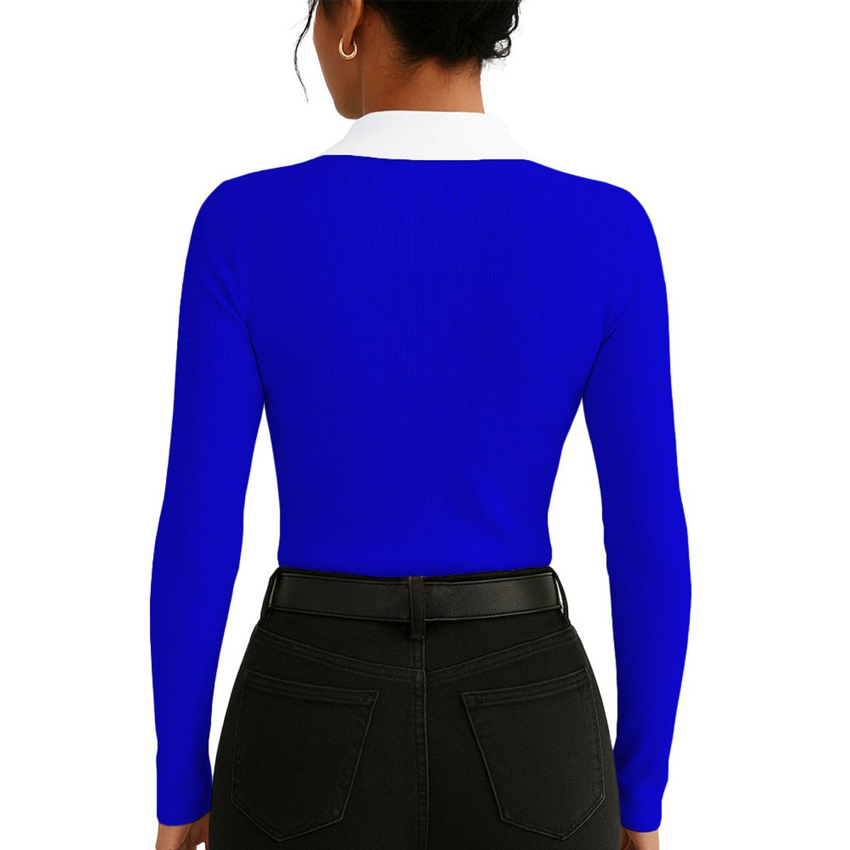 GENERICO - Polo Mujer Camisero Bi Manga Larga Sab-16 Rib Color Azul