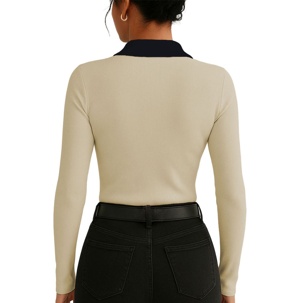 GENERICO - Polo Mujer Camisero Bi Manga Larga Sab-16 Rib Color Hueso