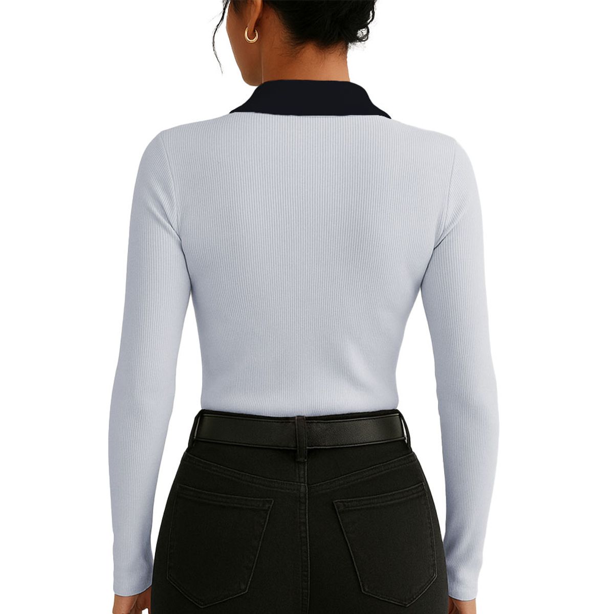 GENERICO - Polo Mujer Camisero Bi Manga Larga Sab-16 Rib Color Melange