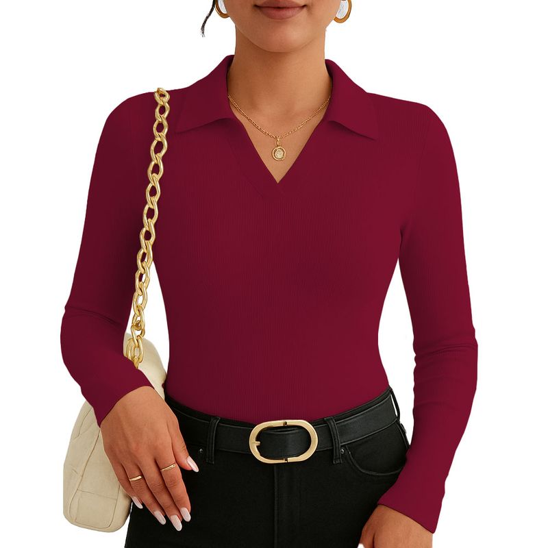 GENERICO - Polo Mujer Camisero Manga Larga 716 Fab-15 Color Vino