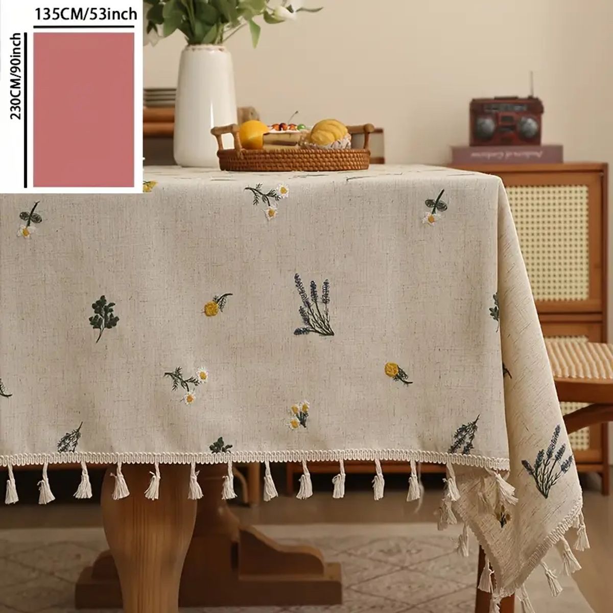 PUREPOWER - Mantel Rústico Lino Rectangular con Flecos135x180cm