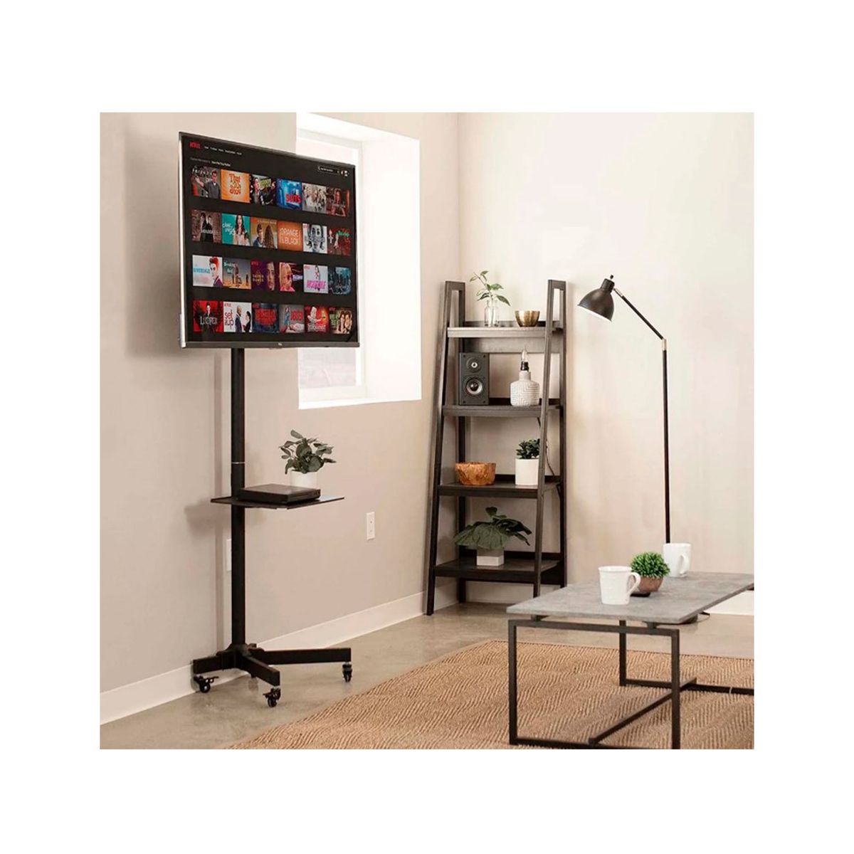 GENERICO - PEDESTAL GLIXCO NEGRO CON RUEDAS Y RACK PARA TV 32 A 55 PULG PNP100