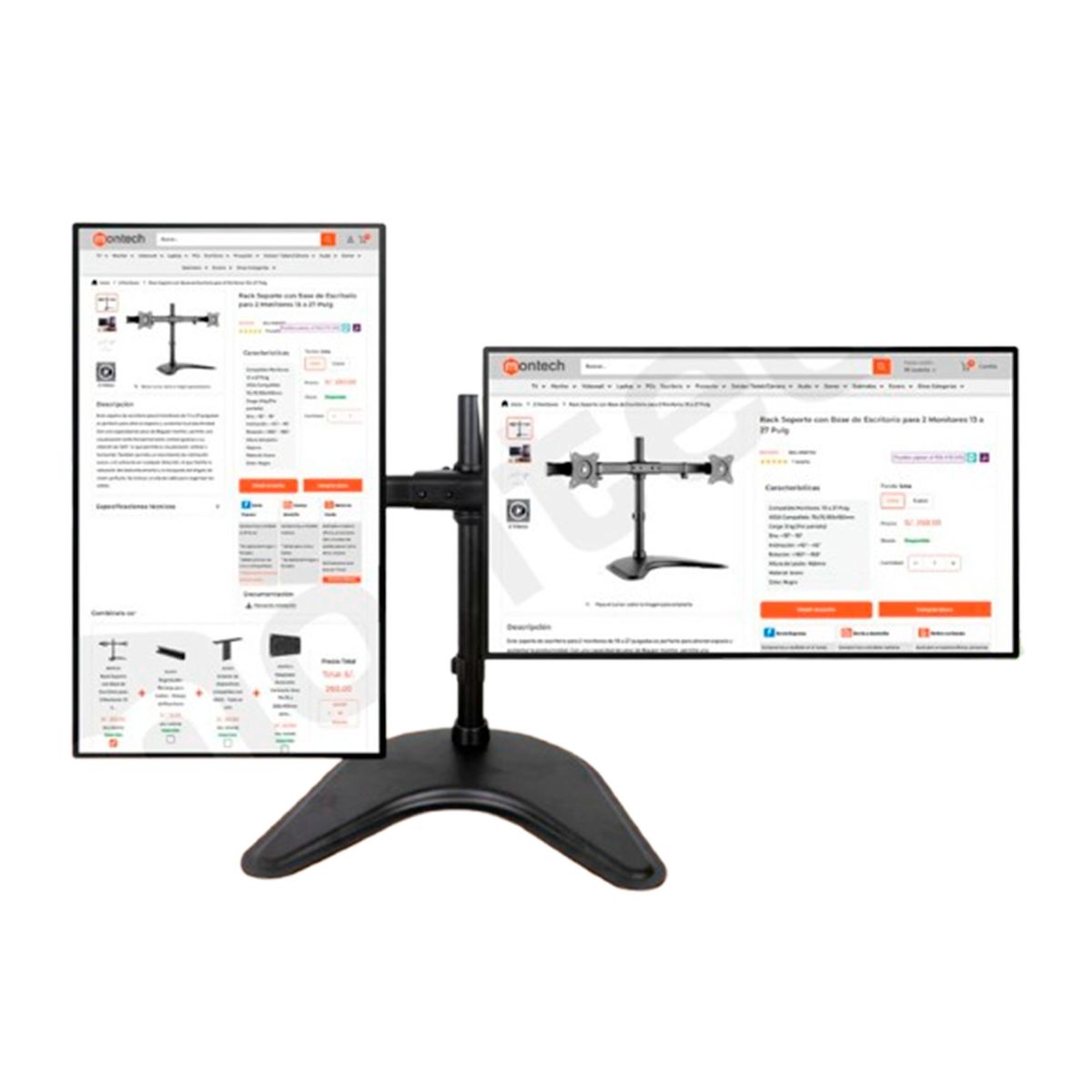 BRATECK - RACK SOPORTE BRATECK BASE DE ESCRITORIO PARA 2 MONITORES PNM08T02
