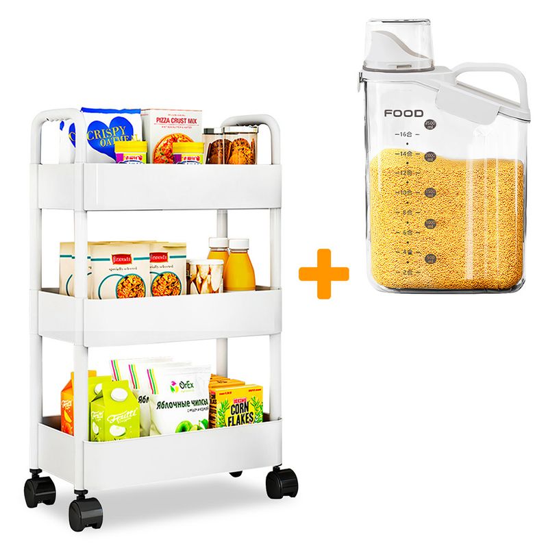 KELLER - Carrito Organizador 3 Niv para Cocina JK3 Y Frasco Hermético BL F15