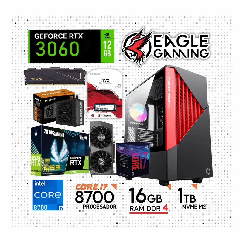 INTEL - PC GAMER CORE I7 8700, GRAFICA RTX 3060 DE 12GB, 16GB DE RAM, SSD 1TB