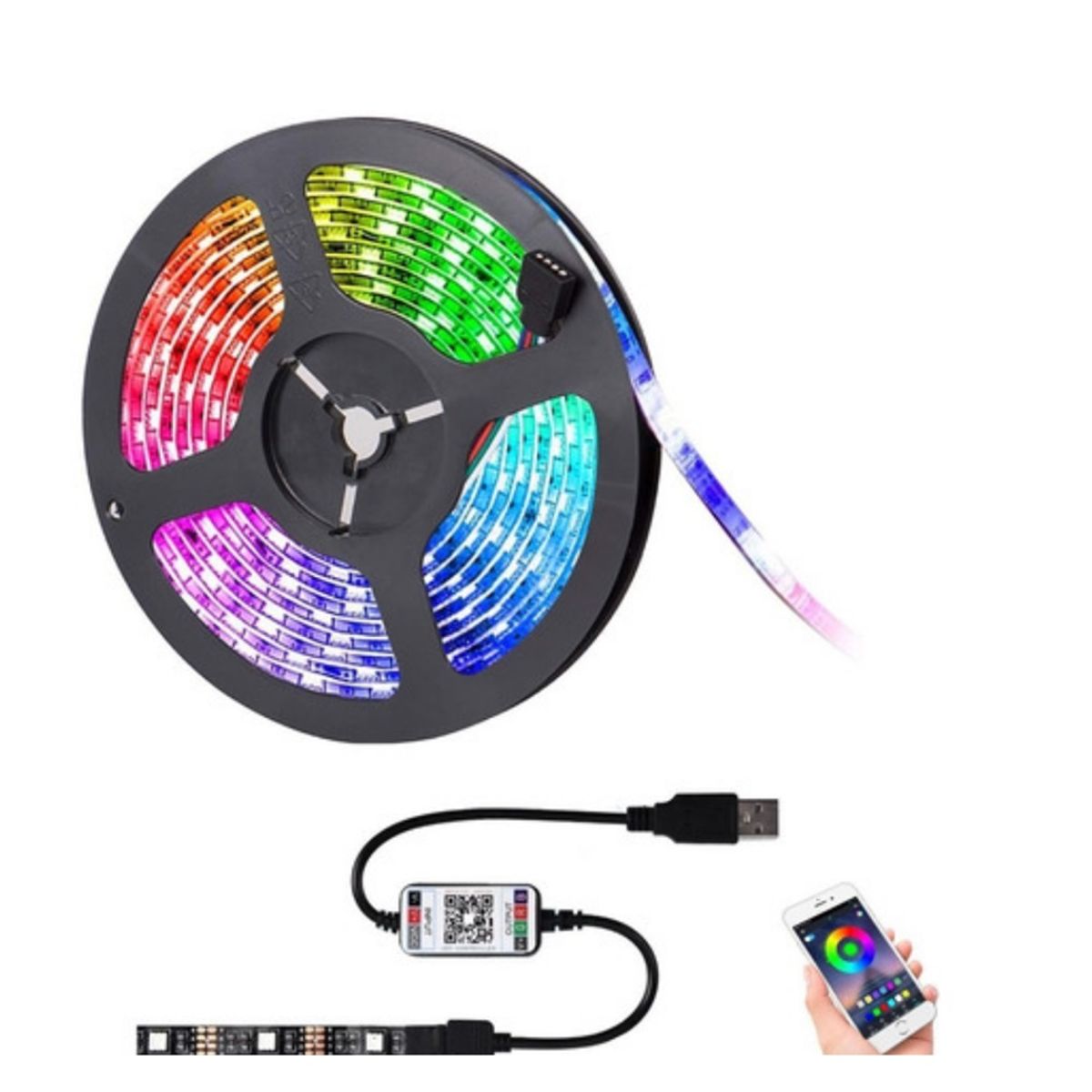GENERICO - Cinta Tira Led Rgb 5m Música Bluetooth Usb Con App - Meseta
