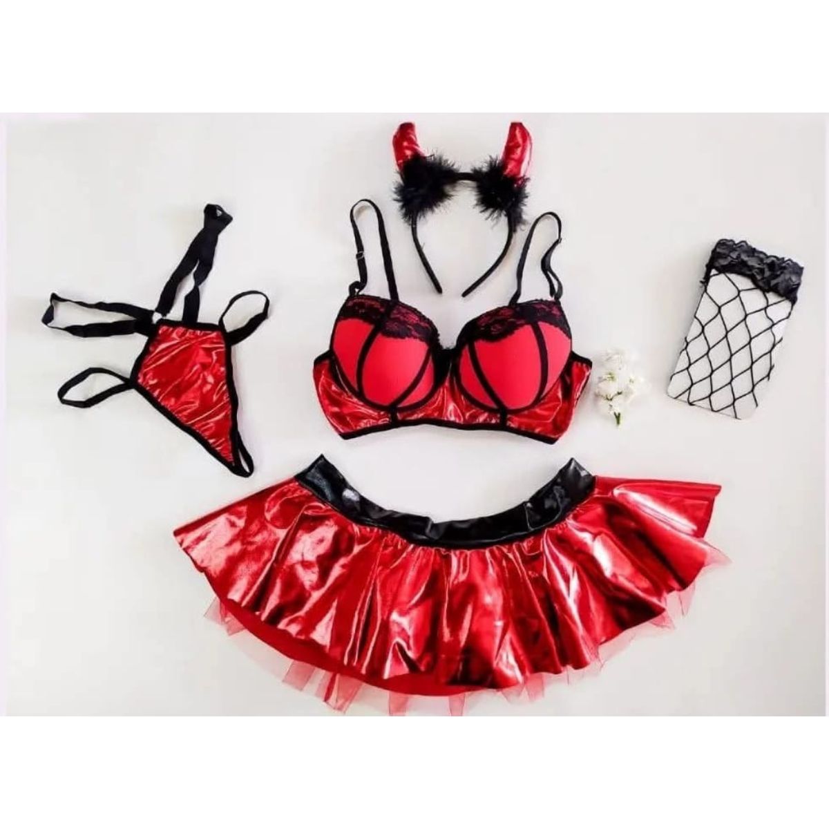 GENERICO - LENCERIA SEXY DISFRAZ DIABLITA  TRANSPARENTE TALLA S-M-L