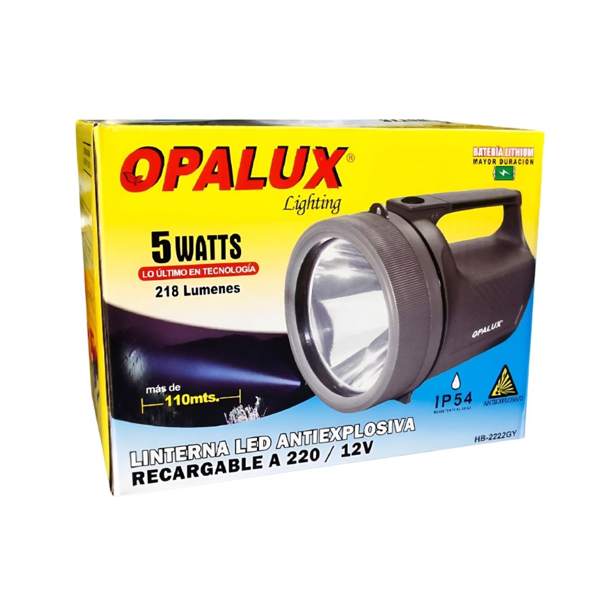 OPALUX - Linterna Led Recargable 5W Alta Resistencia Opalux