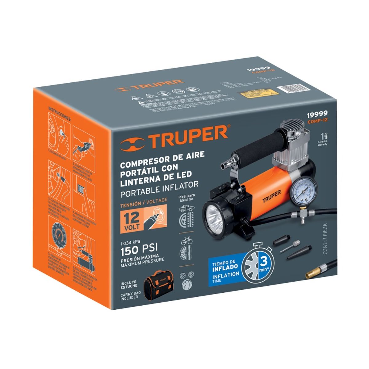 TRUPER - Compresor de aire 12 V portátil