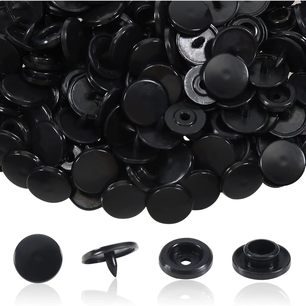 GENERICO - 100 Set Snaps Plástico T5 Botones Broches Plástico Negro