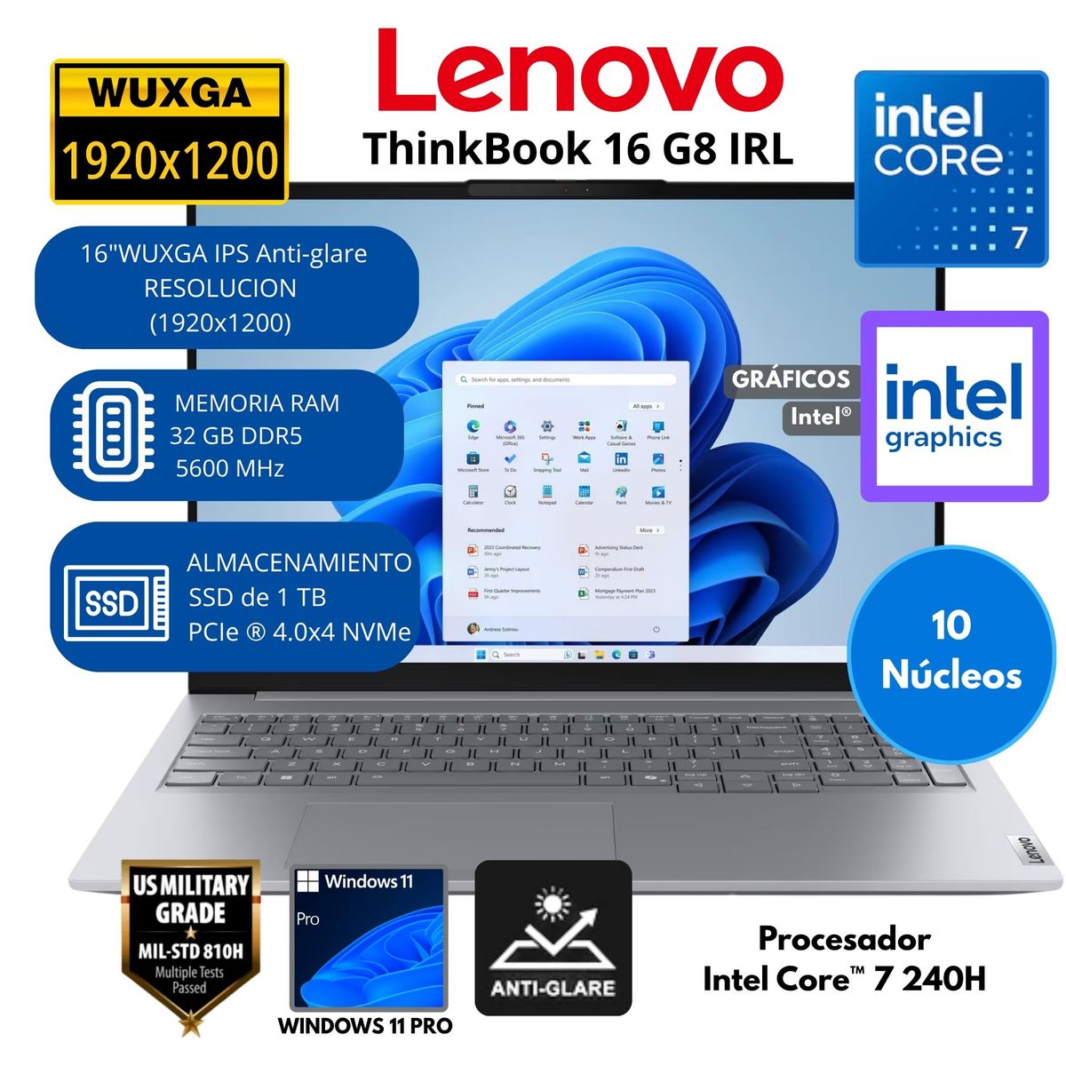 LENOVO - Laptop Lenovo ThinkBook Intel Core 7 RAM 32 GB SSD 1 TB 16"WUXGA Windows 11 PRO