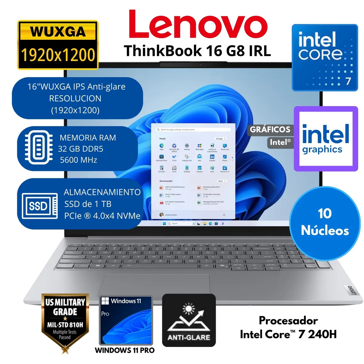 LENOVO - Laptop Lenovo ThinkBook Intel Core 7 RAM 32 GB SSD 1 TB 16"WUXGA Windows 11 PRO