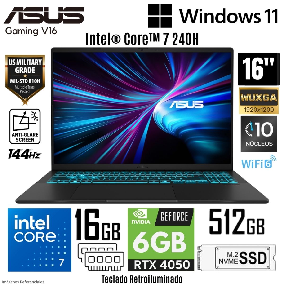 ASUS - Laptop Asus Gaming V16 V3607VU-RP036W Intel Core 7 240H 16GB RAM 512GB SSD RTX 4050-6GB 16"  WUXGA