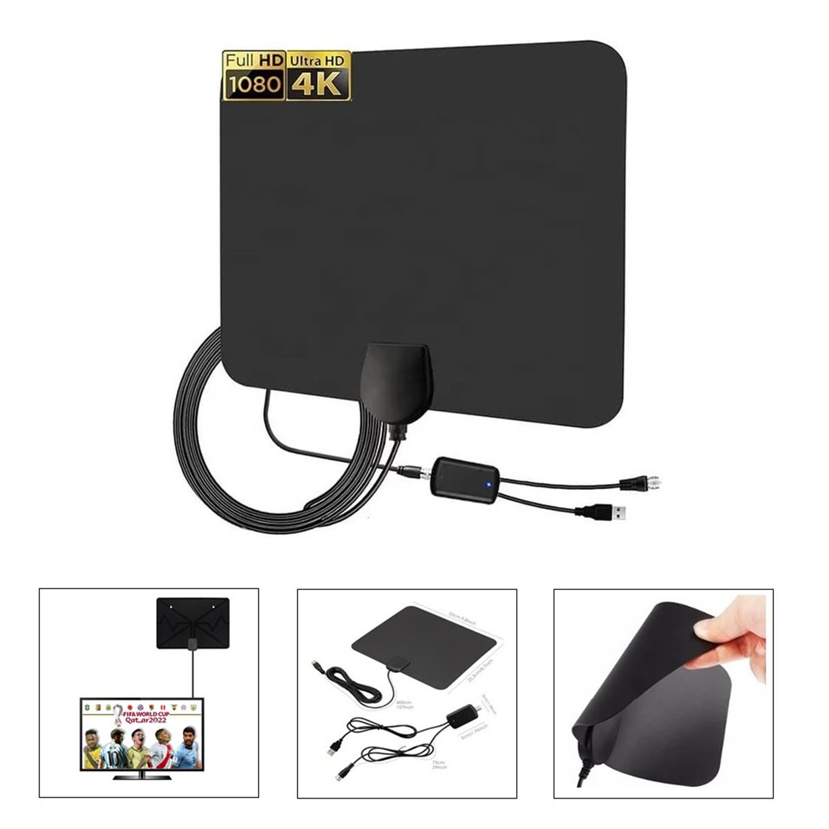 GENERICO - Antena Digital TDT Ultra Plana con Amplificador para TV Canales HD Full HD