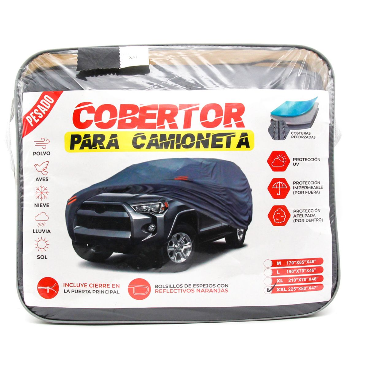 GENERICO - Cobertor Jeep L con Reflectores 482x198x145 cm Gris