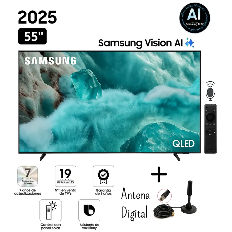 SAMSUNG - Televisor Samsung QLED 55 Visión AI Smart TV QN55Q7FAAGXPE + Antena