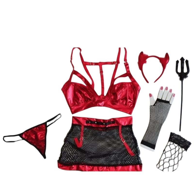 GENERICO - LENCERIA SEXY DIABLITA TRANSPARENTE TALLA S-M-L