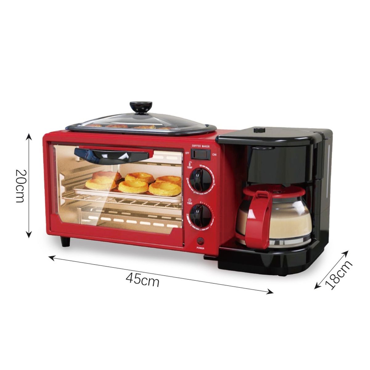 GENERICO - Kit De Desayuno Tostadora3en1 Hornoeléctrico Máquinacafetera