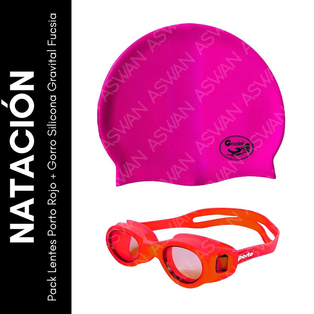 GENERICO - Pack Lentes Porto Rojo + Gorro Silicona Gravital Fucsia