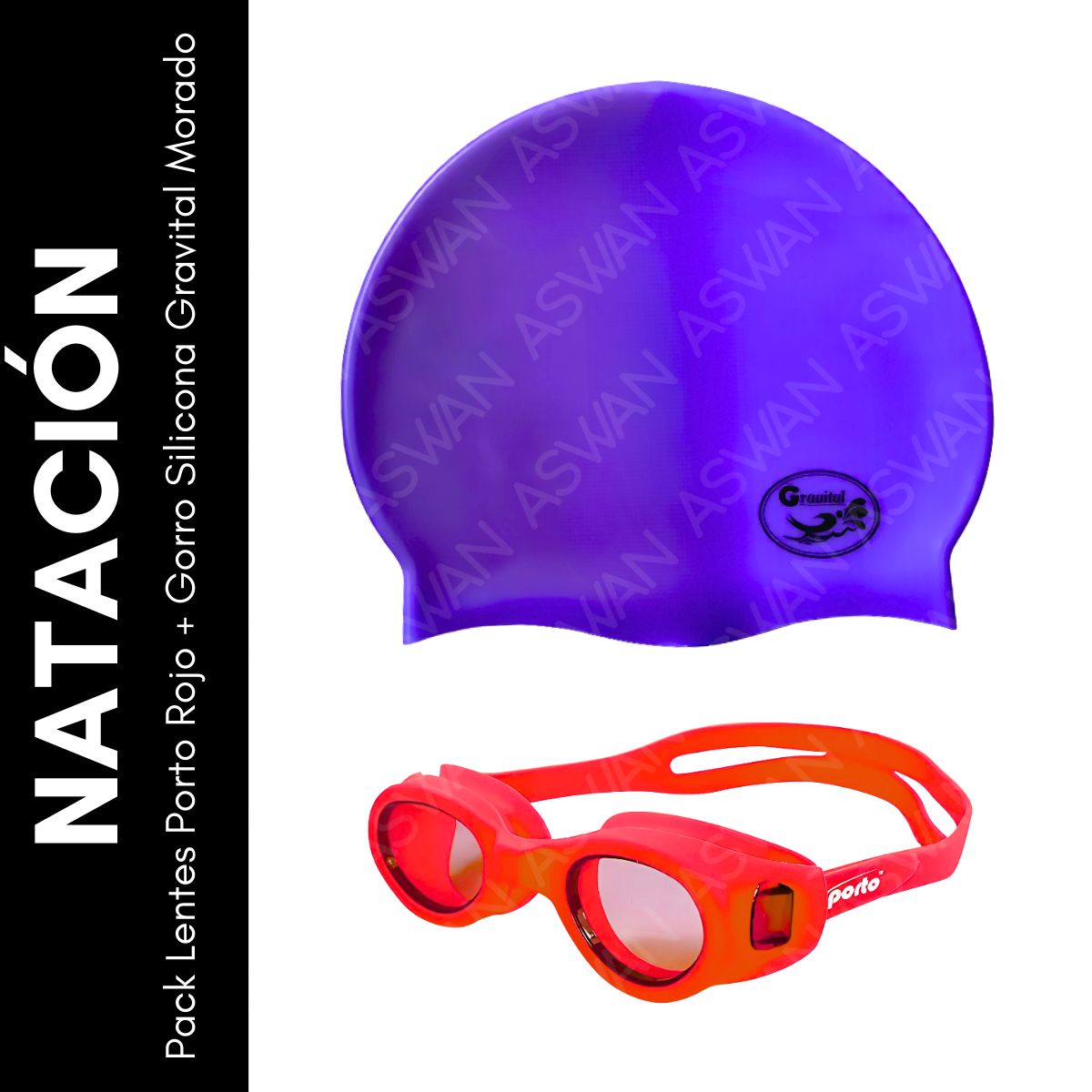 GENERICO - Pack Lentes Porto Rojo + Gorro Silicona Gravital Morado
