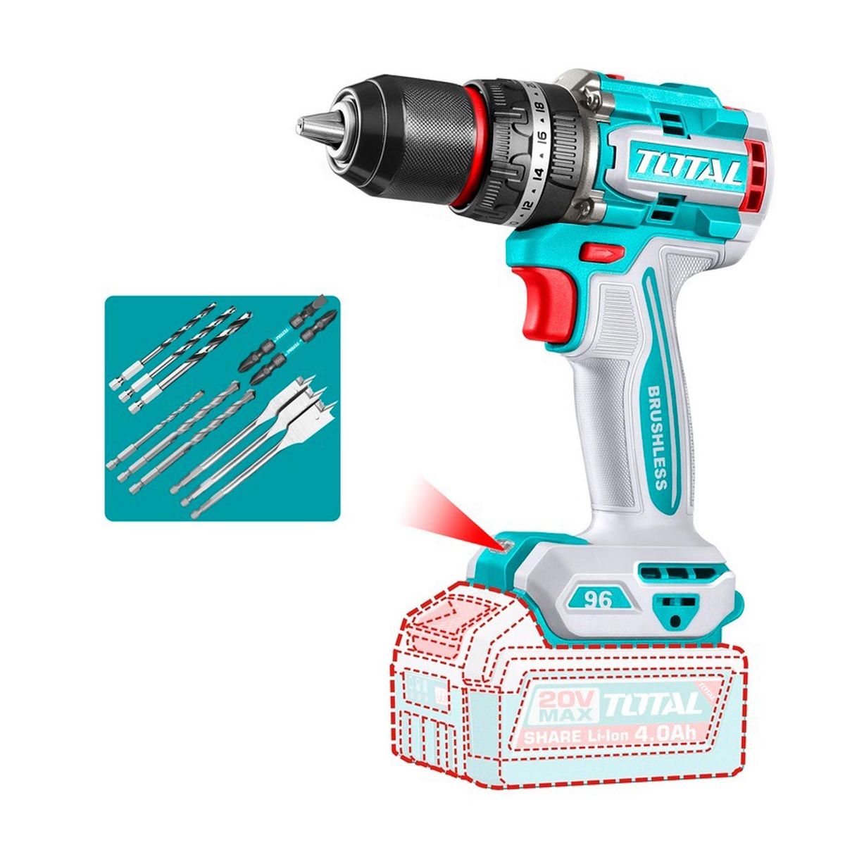 TOTAL TOOLS - Taladro Percutor 20V Bl 96Nm Total Inalámbrico Tidli209681