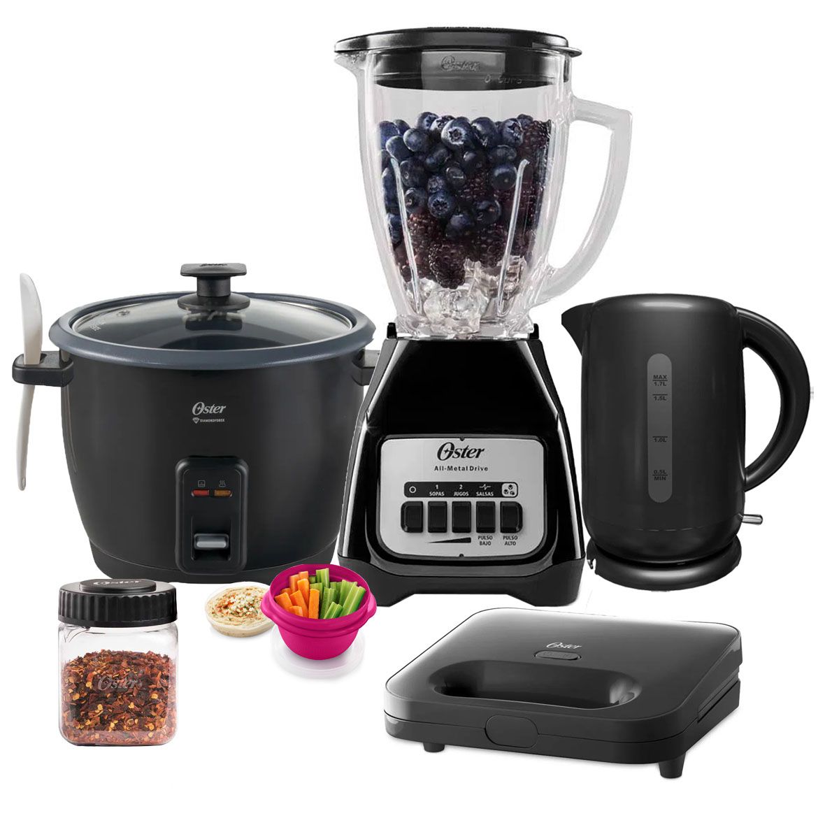 OSTER - Super Kit Oster Licuadora + Arrocera + Hervidor + Sandwichera
