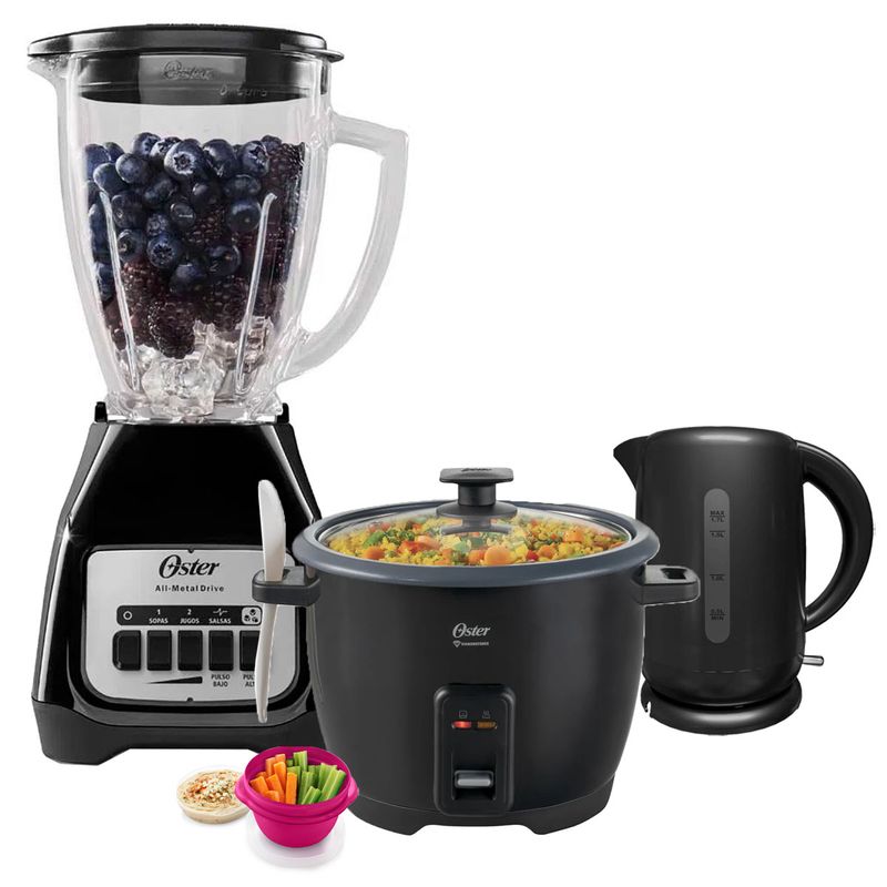 OSTER - Tricombo Licuadora Oster mas Olla arrocera + Hervidor Oster Negro