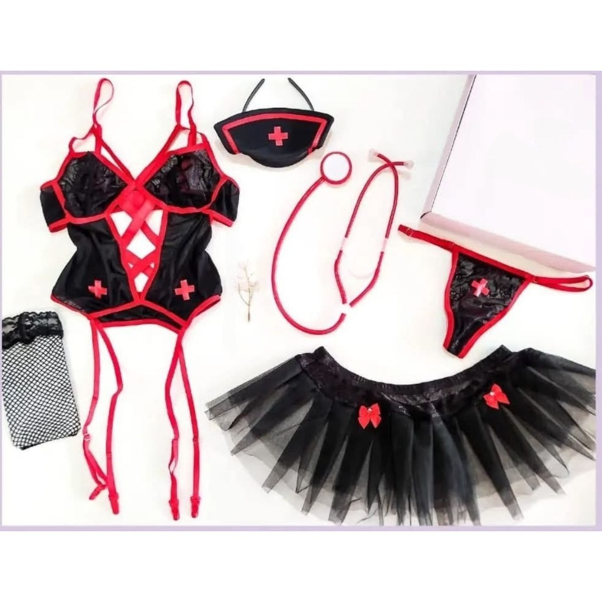 GENERICO - LENCERIA SEXY DISFRAZ ENFERMERA TRANSPARENTE TALLA S-M-L