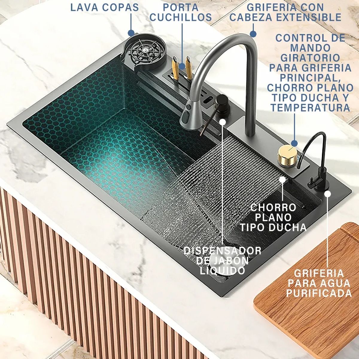 FRITECSA - Lavadero Multifuncional y Filtro Con Carcaza y Porta-cuchillos
