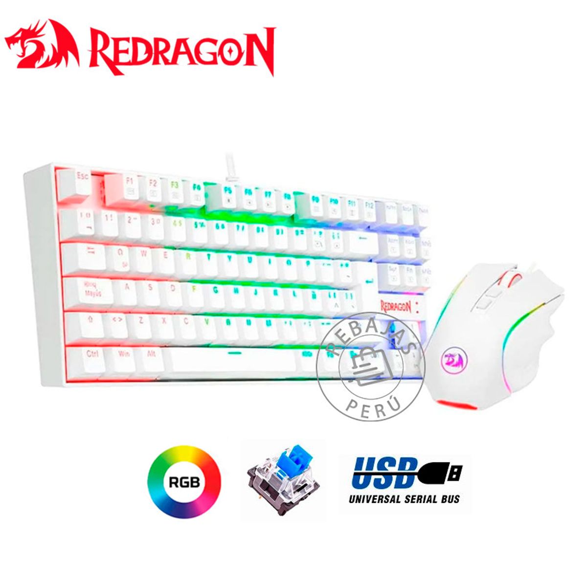 REDRAGON - Combo Redragon Kumara K552 Griffin M607 Teclado Mecánico y Mouse RGB