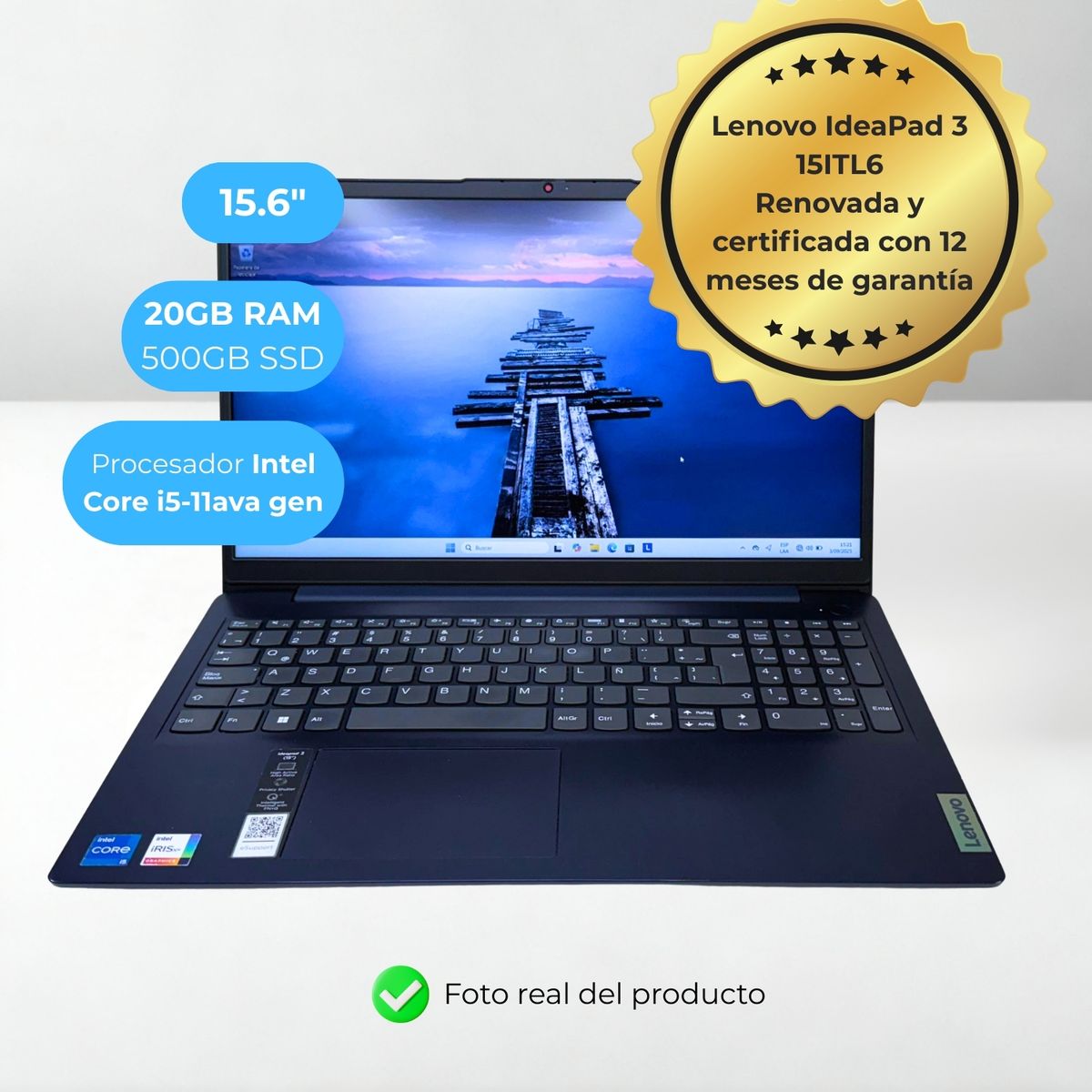 LENOVO - Laptop Lenovo IdeaPad 3-15ITL6 Core i5-1155G7 20Gb 500Gb 15pulgadas W11Pro - Reacondicionada