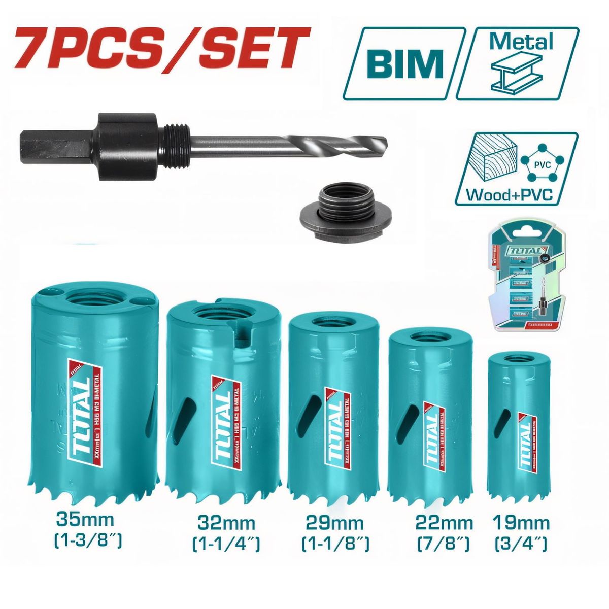 TOTAL TOOLS - Set De 7 Piezas - Sierras Copa Bi-Metal Total - TACSH1071