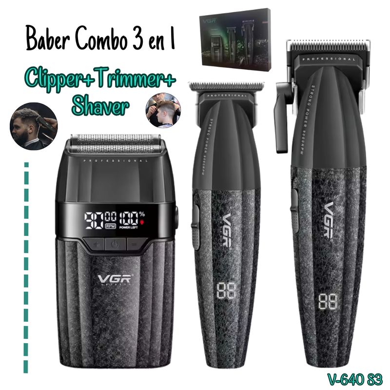 GENERICO - Combo Barber VGR Clipper + Trimmer + Shaver V-640S3