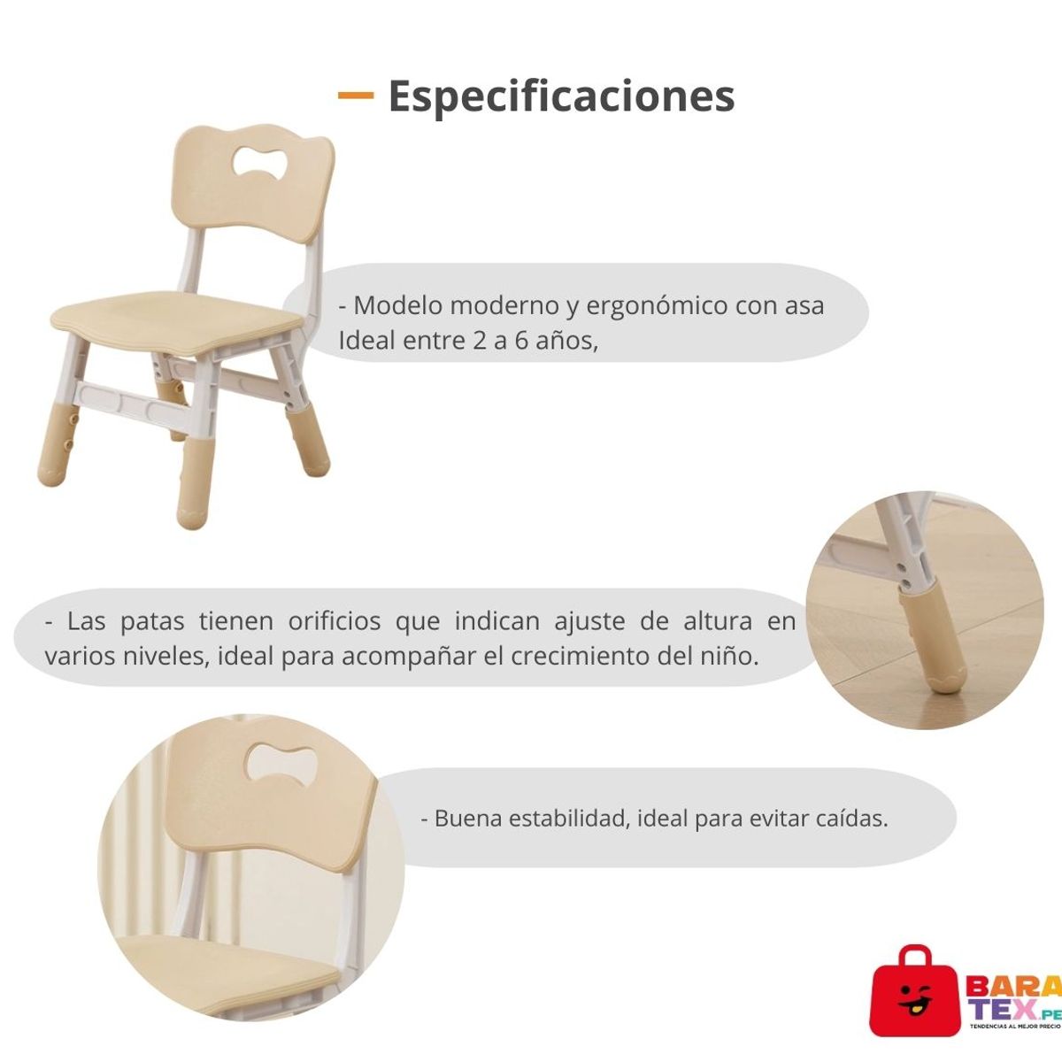 GENERICO - Silla Infantil Ergonómica Ajustable  Beige