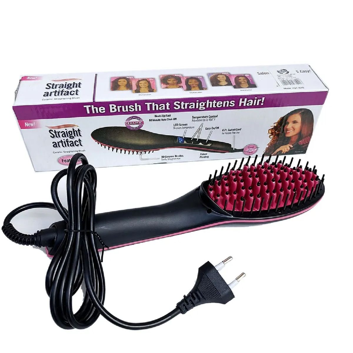 GENERICO - Cepillo Alisador Eléctrico de Cabello con Pantalla LCD Digital - Cerámica