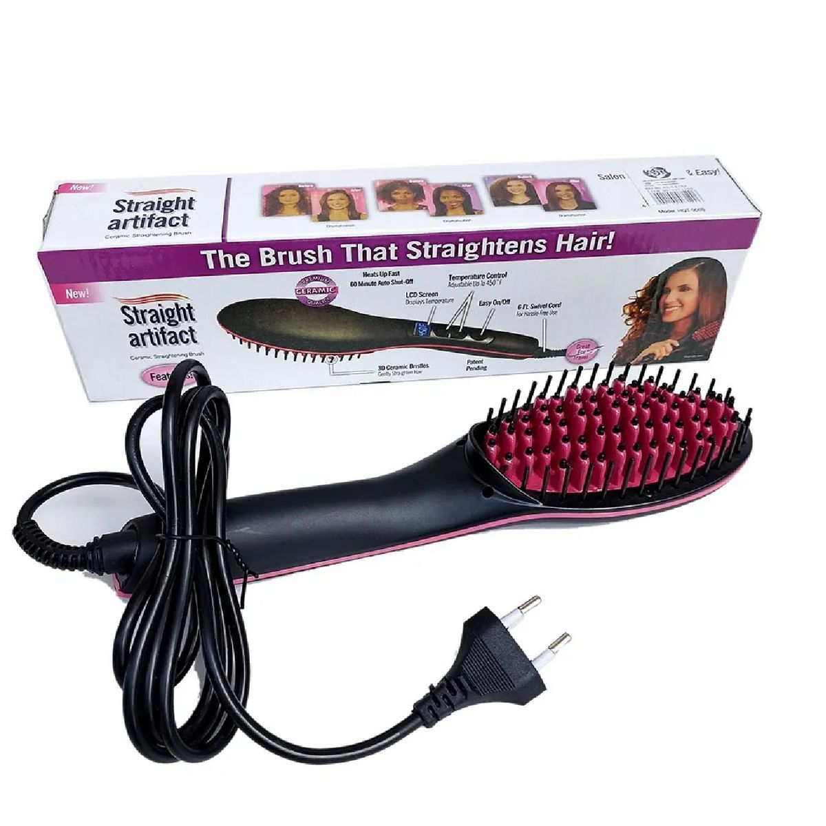 GENERICO - Cepillo Alisador Eléctrico de Cabello con Pantalla LCD Digital - Cerámica