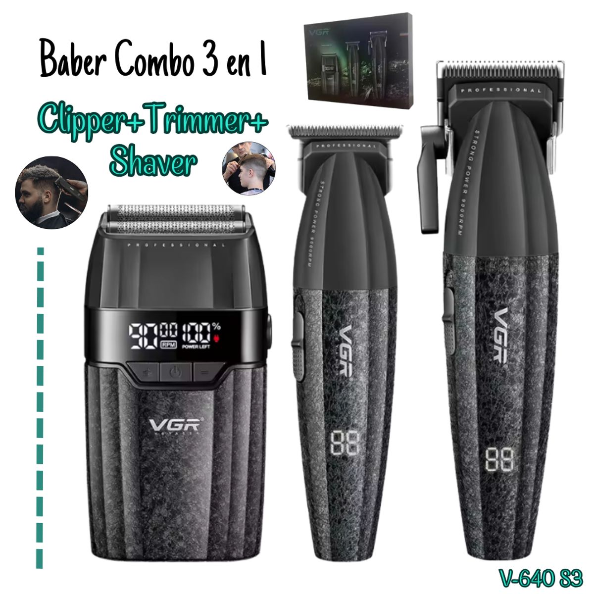 GENERICO - Tricombo Barber VGR Clipper + Trimmer + Shaver V-640 S3