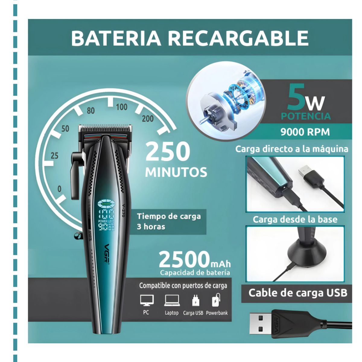 GENERICO - Máquina de Cortar Cabello VGR V-270