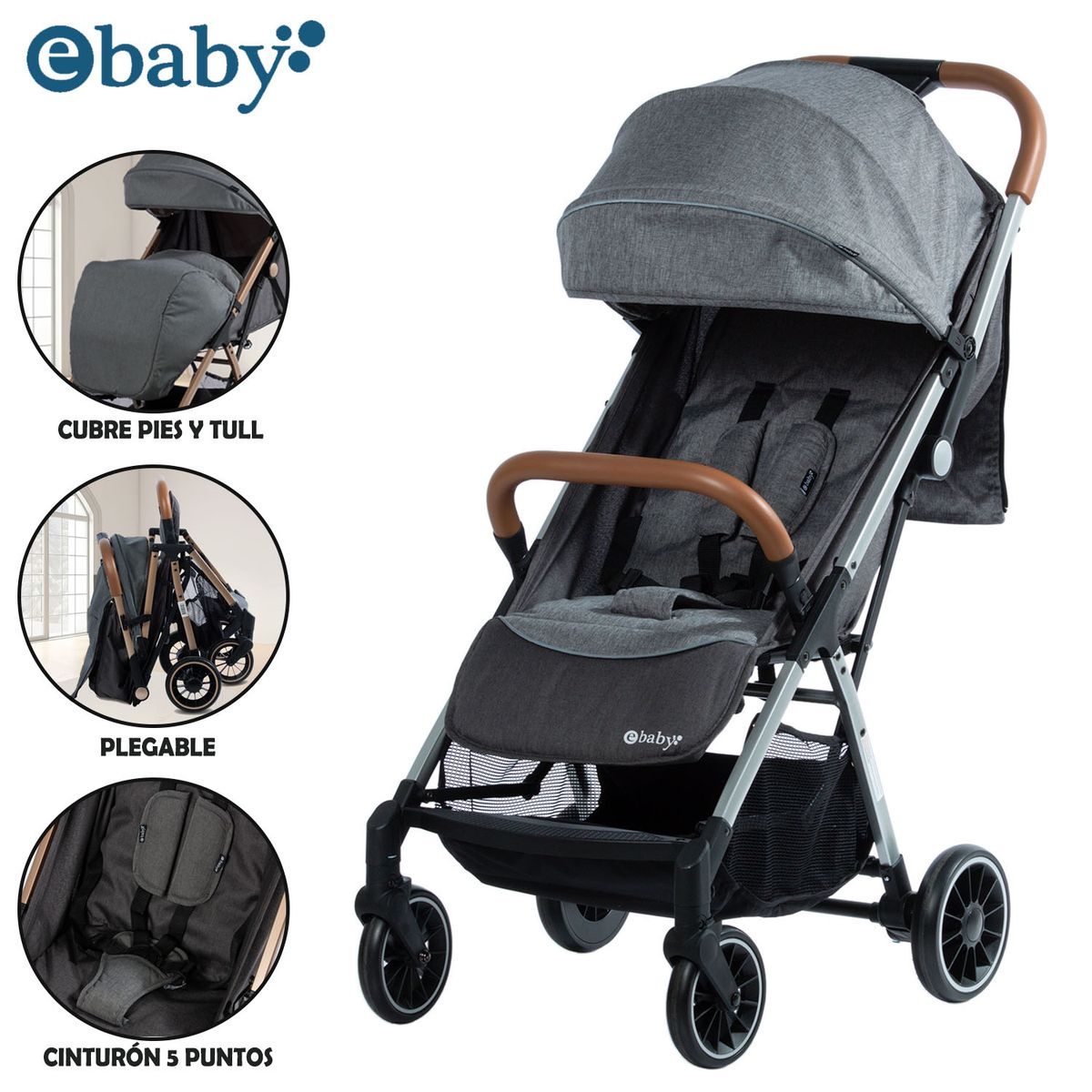 EBABY - Coche Maleta para Bebé «SOFI» De Fácil Plegado Dark grey