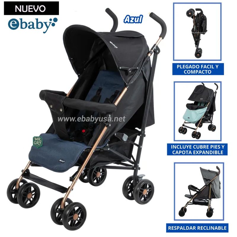 EBABY - Coche Bastón Paris para Bebe Azul