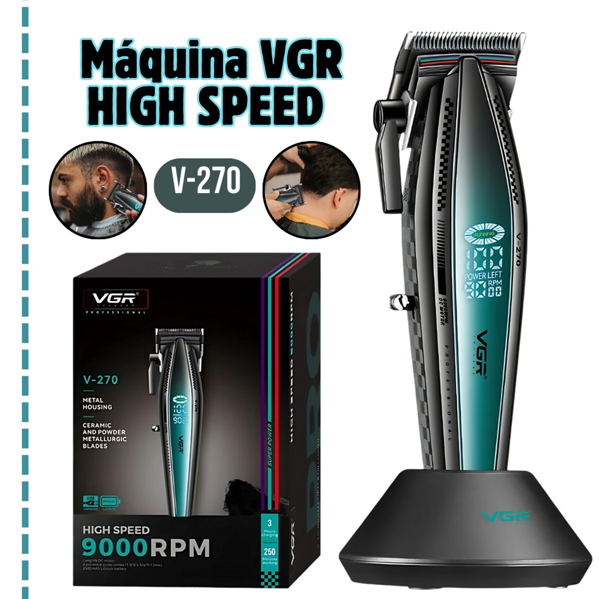 GENERICO - Máquina de Cortar Cabello High Speed VGR V-270