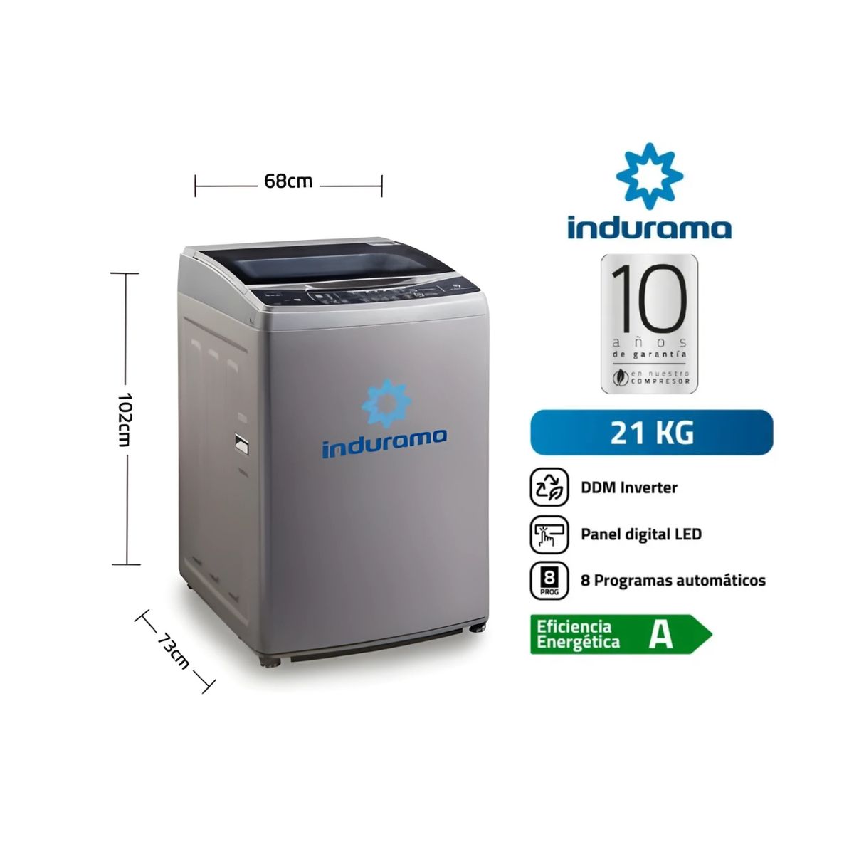 INDURAMA - Lavadora Automática Indurama LRI-21CRI Silver 21Kg