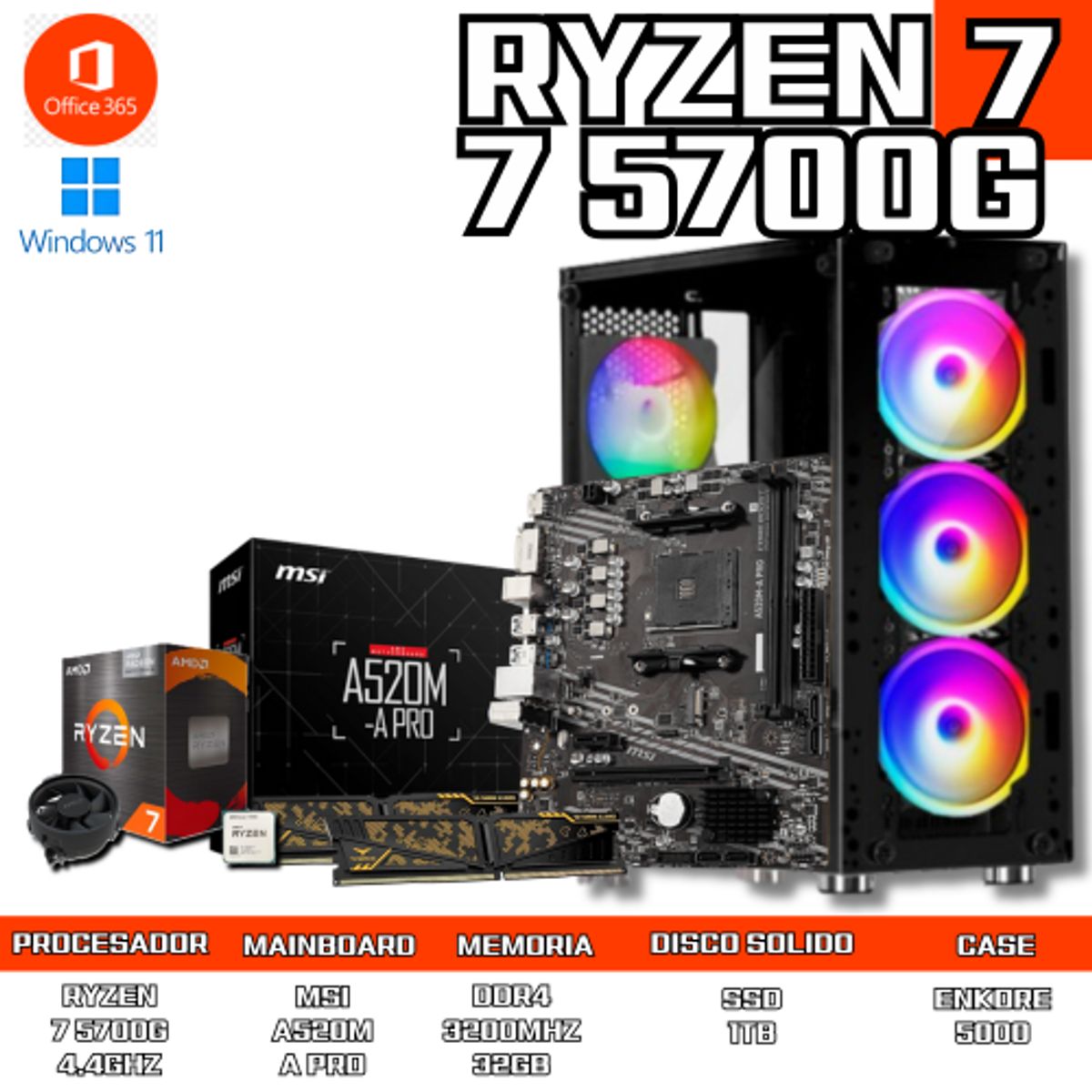 AMD - COMPUTADORA GAMER AMD RYZEN 7 5700G 32GB RAM SSD 1TB