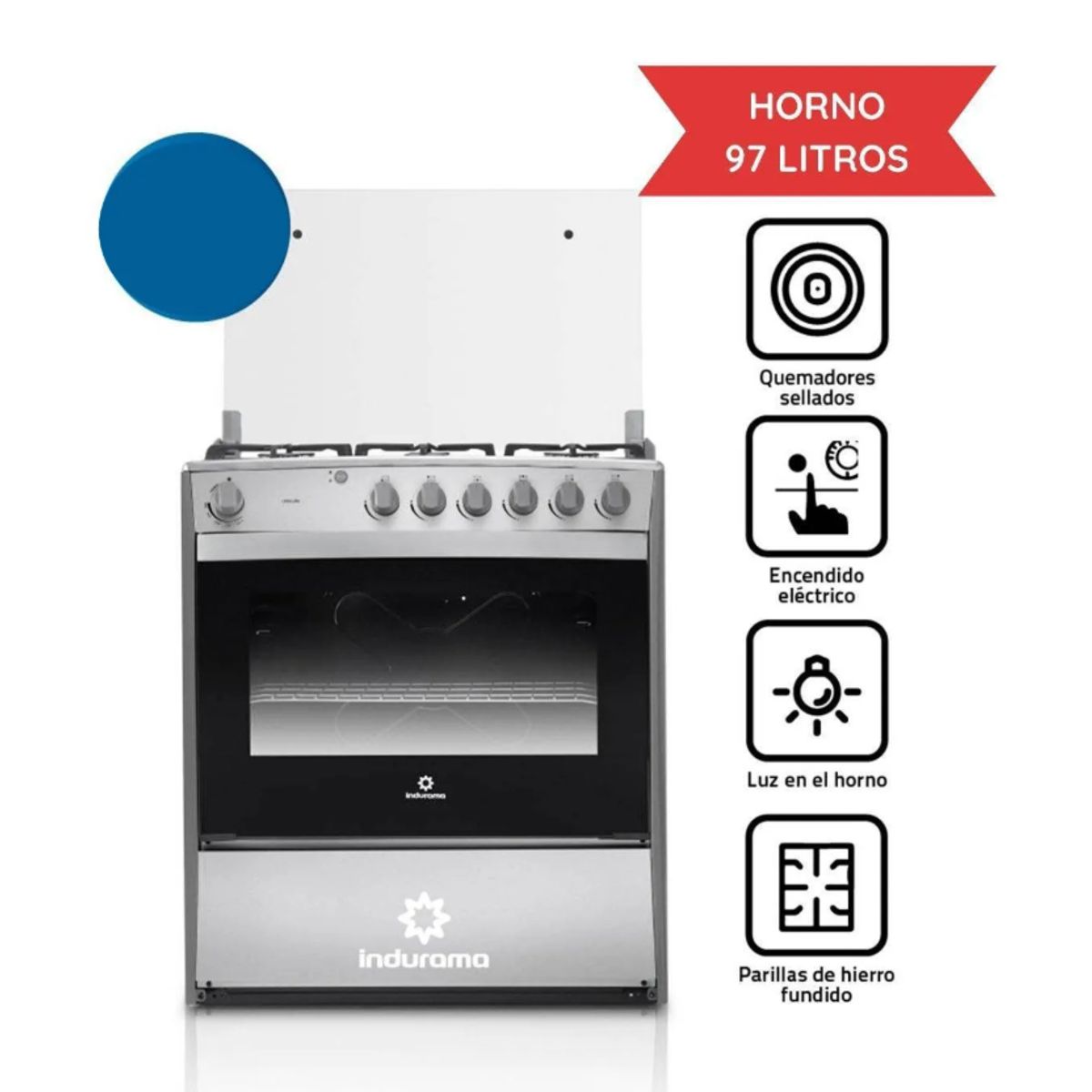 INDURAMA - Cocina Indurama a Gas Cataluña QZ 6 Hornillas Croma