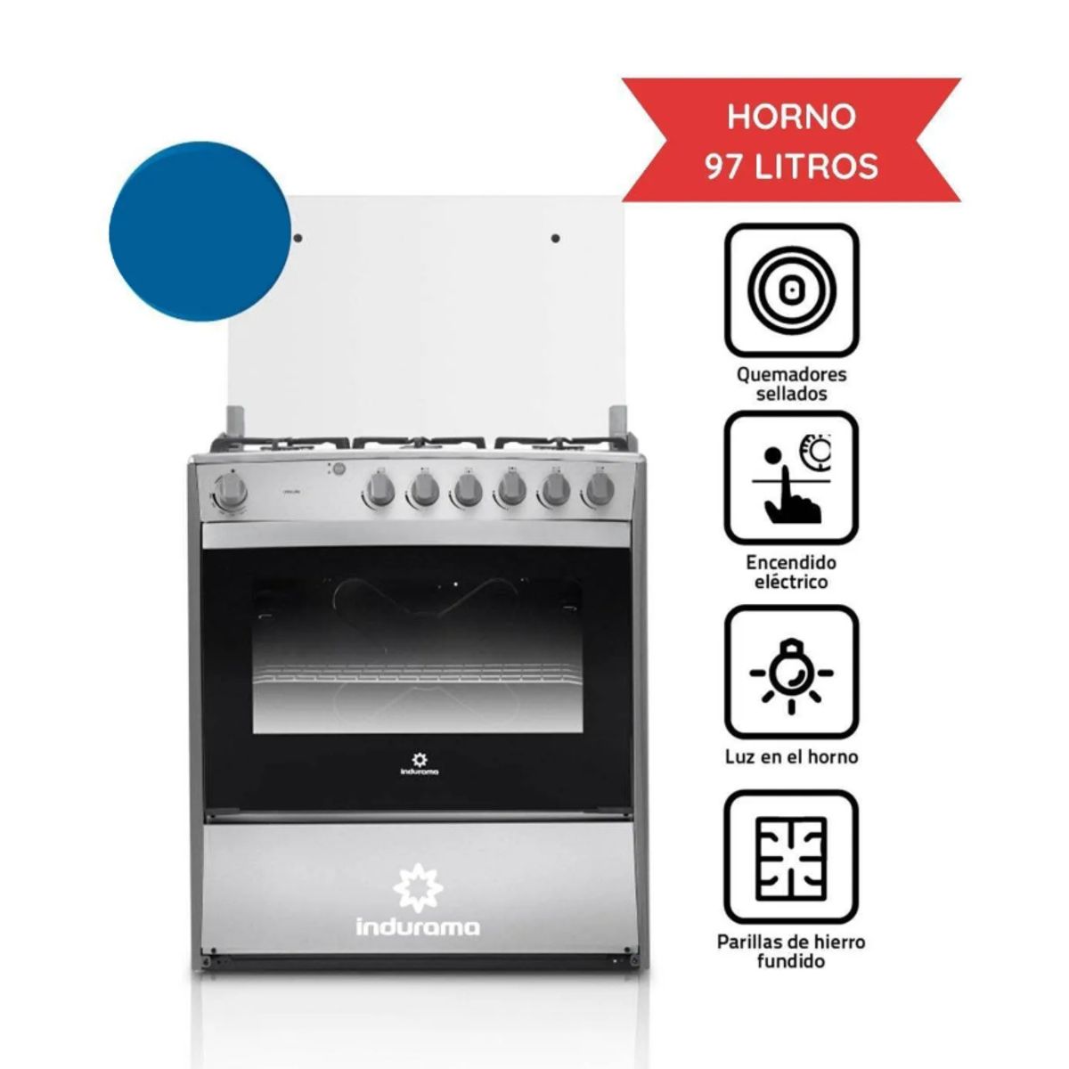 INDURAMA - Cocina Indurama a Gas Cataluña QZ 6 Hornillas Croma