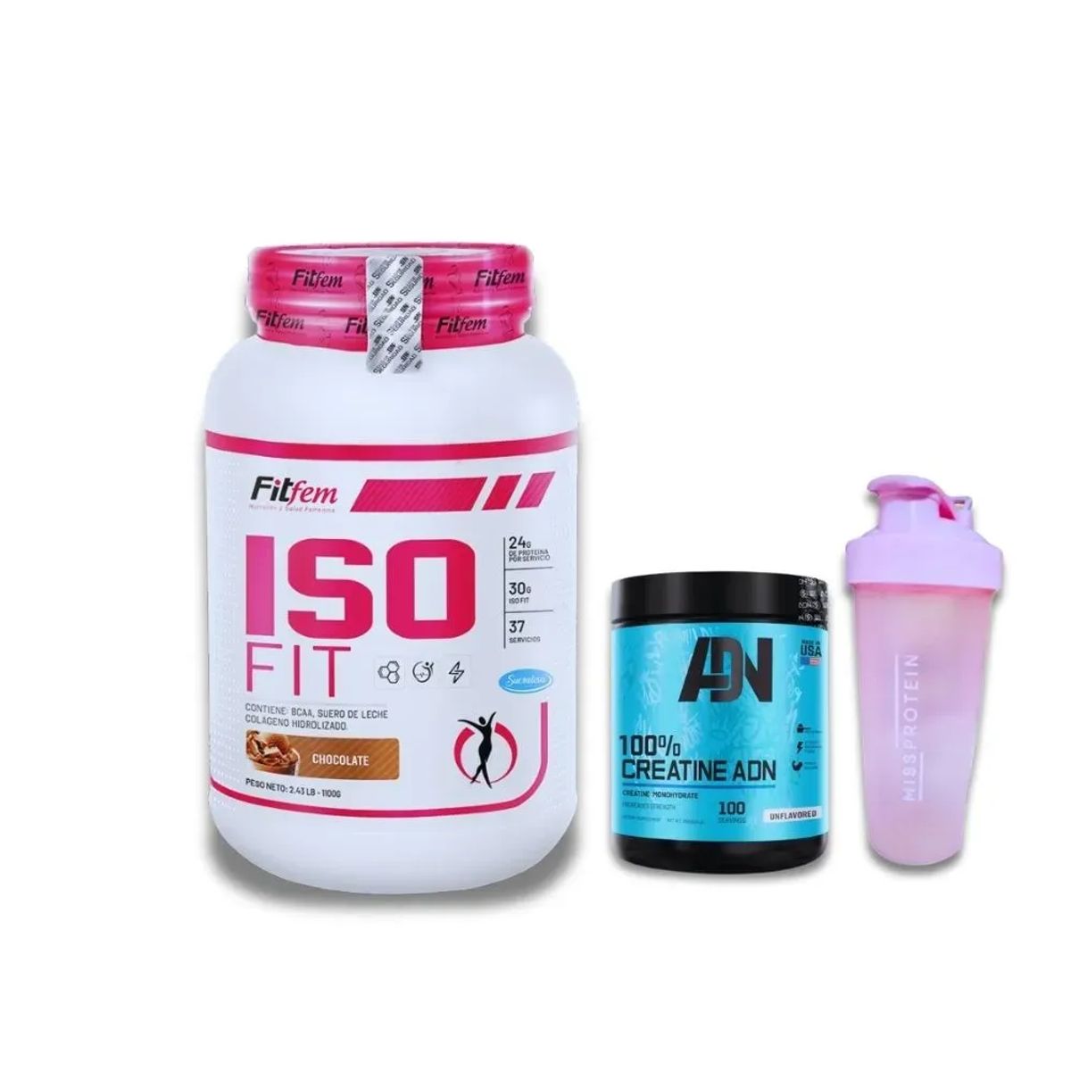 ADN - ISO FIT 1,1 KG CHOCOLATE + 100% CREATINE ADN 250 GR+ REGALOS
