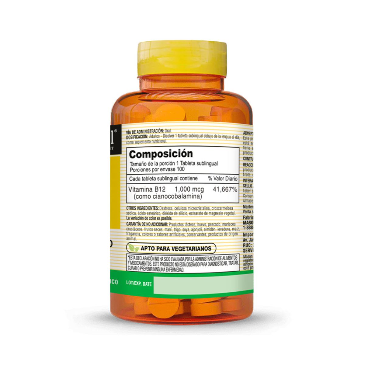 MASON NATURAL - Vitamina B12 1000 MCG - Mason Natural - 100 Tabletas