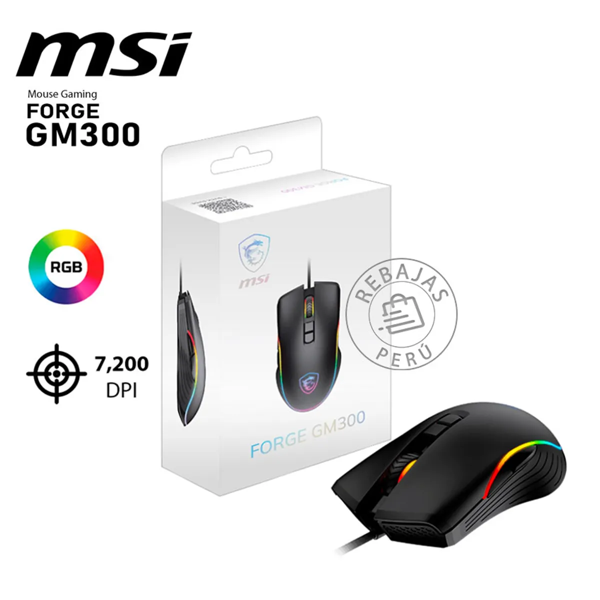 MSI - Mouse Gamer MSI Forge GM300  RGB 6400DPI Óptico USB con 6 Botones